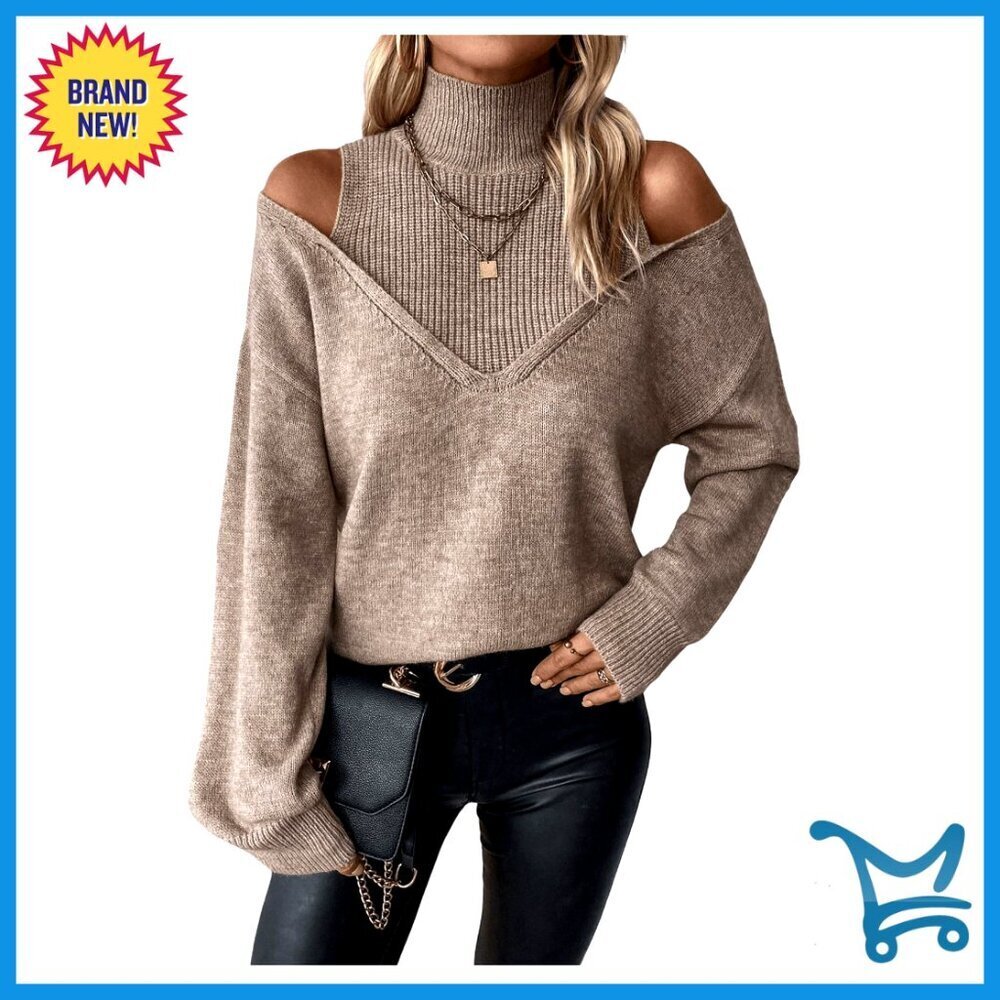 Cold Shoulder Turtleneck Pullover Sweater Sexy Cut Out Casual Long Sleeve Top